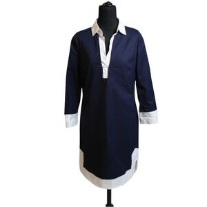 J. Crew Camp Tunic Dress Dress Navy White Contrast Collar Cotton Size 6 Nautical